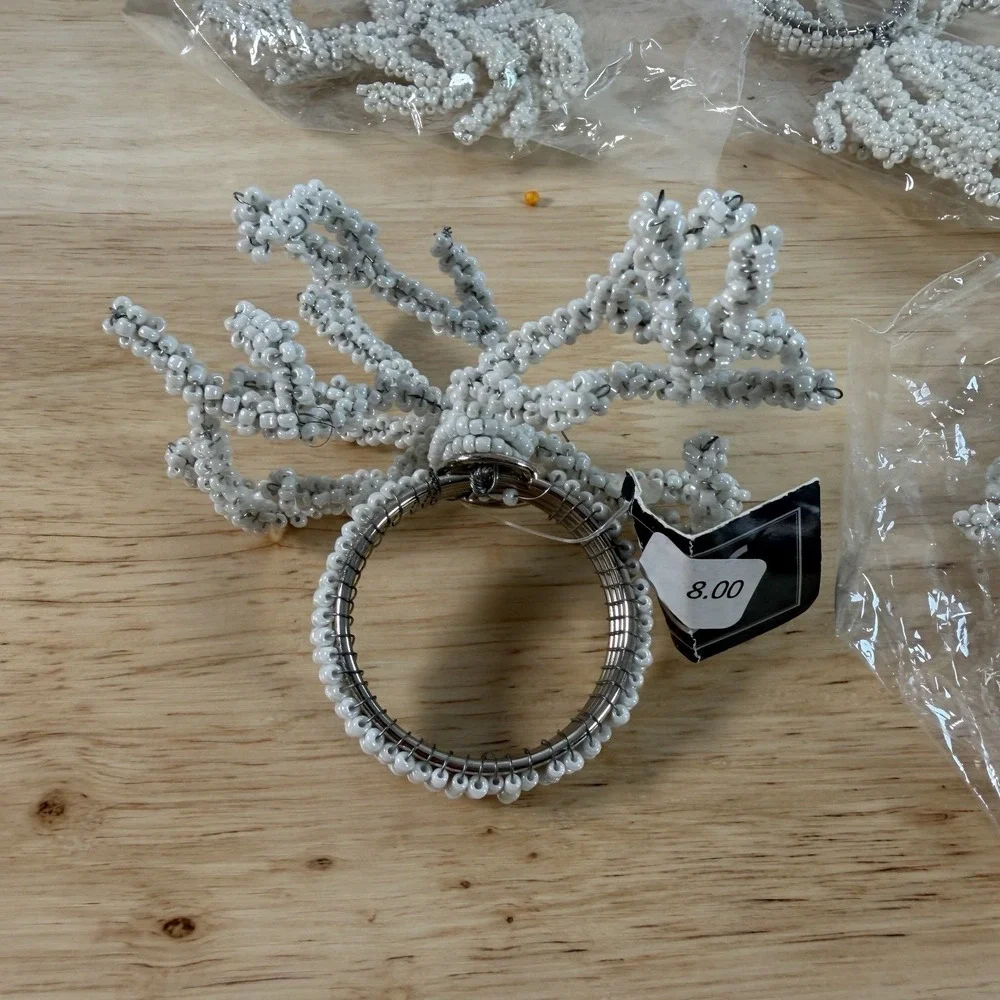 C&F Enterprises Beaded Coral Napkin Rings Set of 6 Decorative Table Decor New